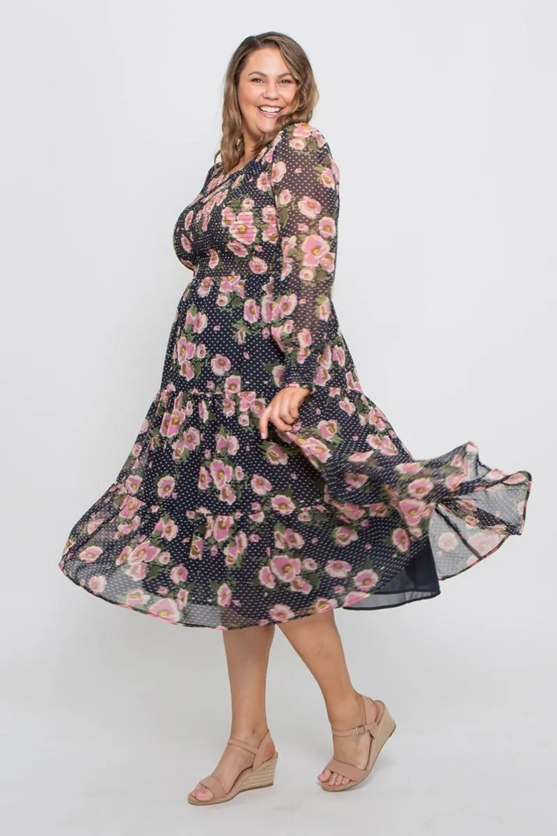 Leoni Curve - Caily Dress - Navy Pink Floral