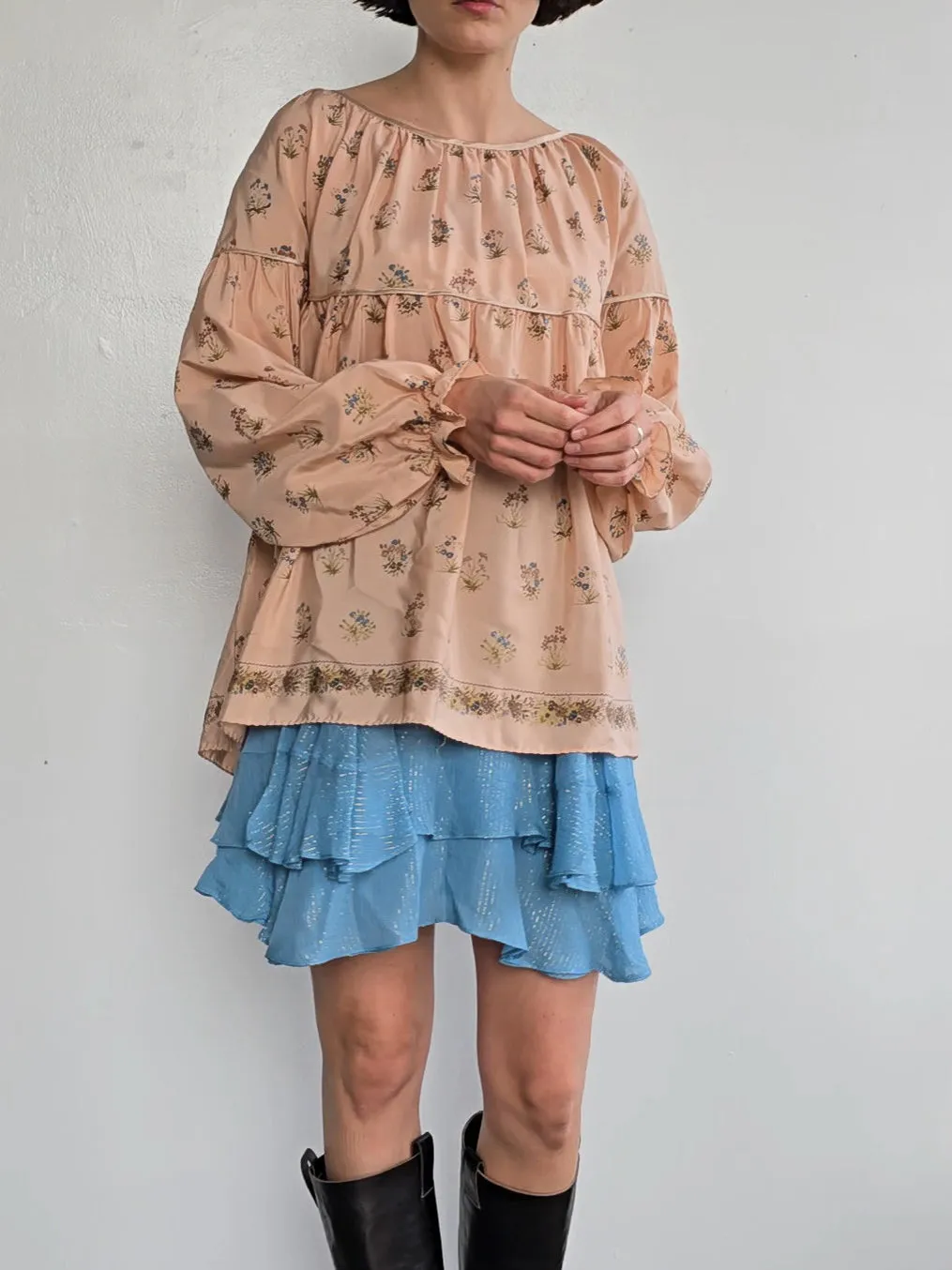Sky Silk Ruffled Skirt (M)